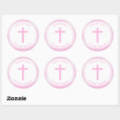 Kommunion Pink Watercolor Runder Aufkleber (Blatt)