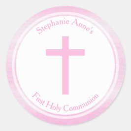 Kommunion Pink Watercolor Runder Aufkleber