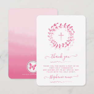 Kommunion Rosa Kranz und Kreuz Einladung