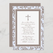 Kommunion Soft Blue und Brown Paisley Einladung (Vorne/Hinten)