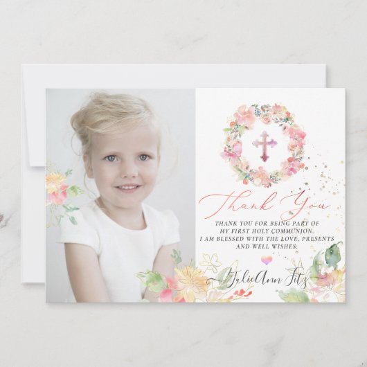 Kommunion über die Rose der Wasserfarbenblüte Dank Einladung (Vorderseite)