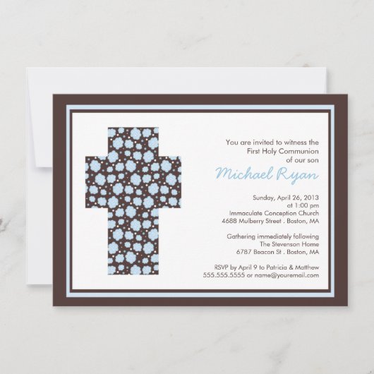 Kommunion über moderne Brauner Blaukreuz-BoysEinla Einladung (Vorderseite)