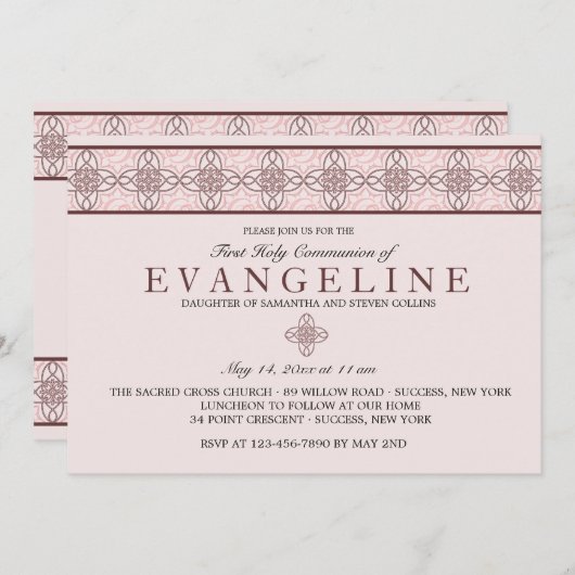 Kommunionatest Rosa Einladung (Vorne/Hinten)