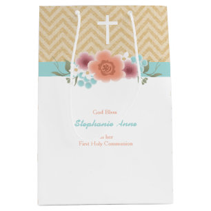 KommunionblumenSwag im Gold und im Aqua Mittlere Geschenktüte