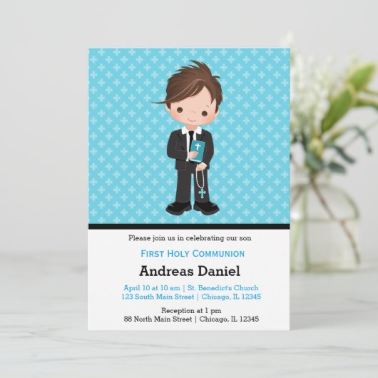 Kommunionenjunge Einladung (Stehend Vorderseite)