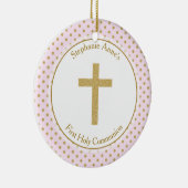 Kommunionenrosa mit Goldpolka-Punkten Keramik Ornament (Rechts)