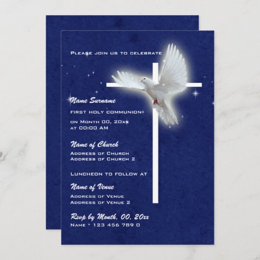 Kommunions-Bestätigungstaube der Taufe religiöse Einladung (Vorne/Hinten)
