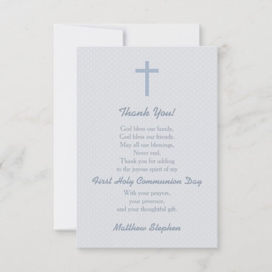Kommunions-blaues Pastellkreuz danken Ihnen Dankeskarte (Vorderseite)