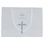 Kommunions-blaues Pastellkreuz Große Geschenktüte (Rückseite)