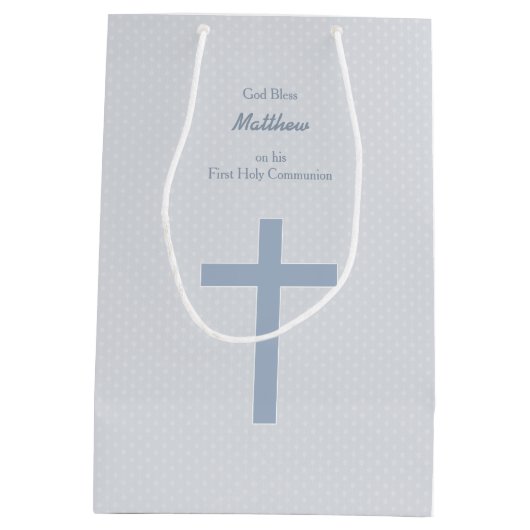 Kommunions-blaues Pastellkreuz Mittlere Geschenktüte (Rückseite)