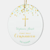 Kommunions-Minzeund GoldConfetti Keramikornament (Links)