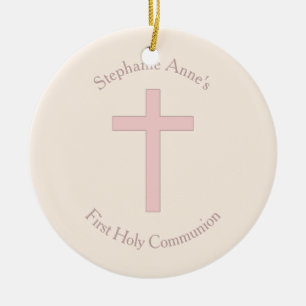 Kommunions-Pastellrosa-Kreuz Keramikornament