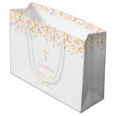 Kommunions-Rosa und GoldConfetti Große Geschenktüte (Rückseite Schrägansicht)