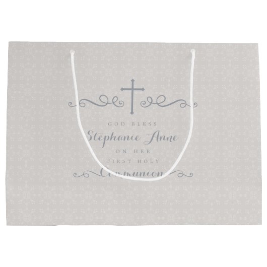 Kommunions-verziertes Kreuz im Taupe-Blumenmuster Große Geschenktüte (Rückseite)