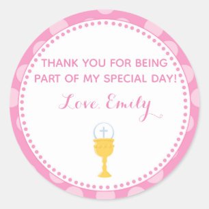 Kommunionsbevorzugungsaufkleber-Rosa Chalice Runder Aufkleber