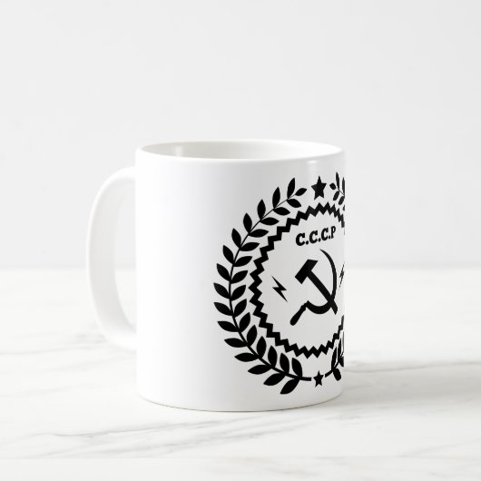 Kommunistisches CCCP Hammer-Sichel-Abzeichen Kaffeetasse (Vorderseite Links)
