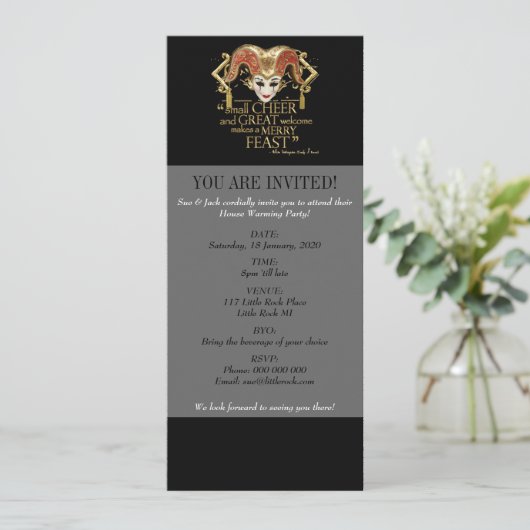 Komödie des Fehler-Fest-Zitats (Goldversion) Einladung (Stehend Vorderseite)