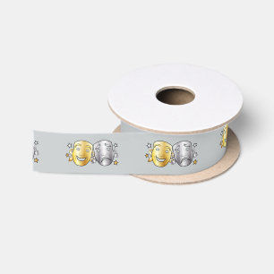 Komödien-und Tragödie-Drama-Masken-Goldsilber 1, Satinband