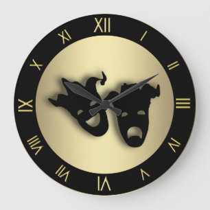 Komödien-und Tragödie-Goldtheater-Wanduhr Große Wanduhr