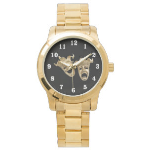 Komödien-und Tragödie-Theater-Masken-Schwarzes Armbanduhr
