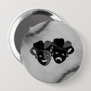 Komödien- und Tragödientheater-Narrenmasken Silber Button