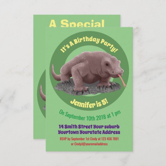 Komodo Dragon Illustration Einladung (Vorne/Hinten)