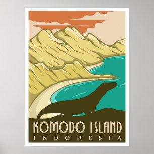 Komodo Insel Indonesien Vintage Travel Poster