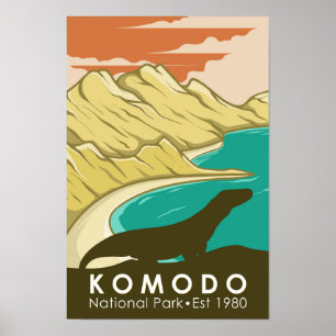 Komodo Nationalpark Indonesien Vintag Poster