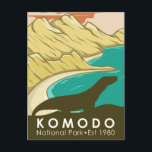 Komodo Nationalpark Indonesien Vintag Postkarte<br><div class="desc">Komodo Vektorgrafik Design. Der Nationalpark ist ein Nationalpark in Indonesien,  der sich auf den kleineren Sunda-Inseln im Grenzgebiet zwischen den Provinzen Ost-Nusa-Tenggara und West-Nusa-Tenggara befindet.</div>