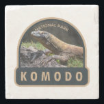 Komodo Nationalpark Indonesien Vintag Steinuntersetzer<br><div class="desc">Komodo Vektorgrafik Design. Der Nationalpark ist ein Nationalpark in Indonesien,  der sich auf den kleineren Sunda-Inseln im Grenzgebiet zwischen den Provinzen Ost-Nusa-Tenggara und West-Nusa-Tenggara befindet.</div>