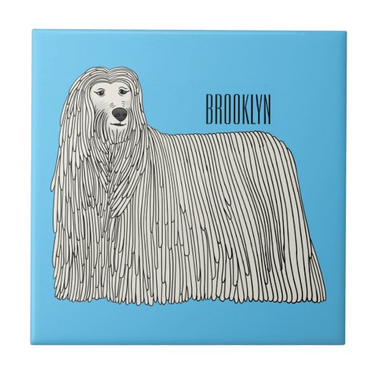 Komondor Hund Cartoon Illustration Fliese (Vorderseite)