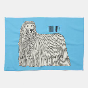 Komondor Hund Cartoon Illustration Geschirrtuch