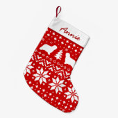 Komondor Hund Silhouetten Holiday Pattern Red Kleiner Weihnachtsstrumpf (Vorderansicht (hängend))