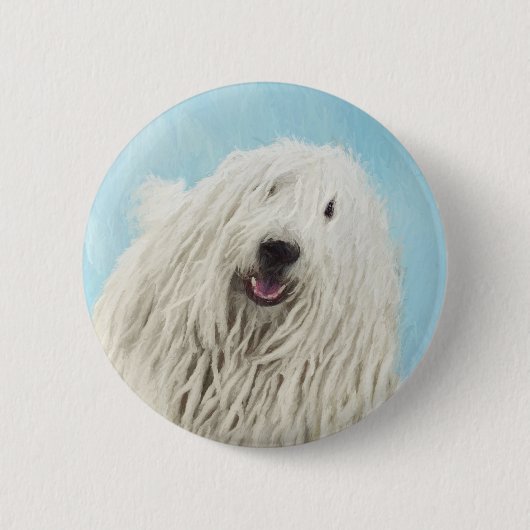 Komondor-Malerei - Niedliche Original-Hunde-Kunst Button (Vorderseite)