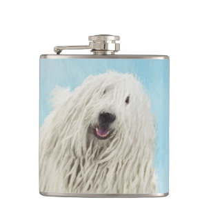 Komondor-Malerei - Niedliche Original-Hunde-Kunst Flachmann