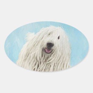 Komondor-Malerei - Niedliche Original-Hunde-Kunst Ovaler Aufkleber