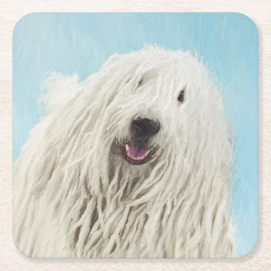 Komondor-Malerei - Niedliche Original-Hunde-Kunst Rechteckiger Pappuntersetzer (Vorderseite)