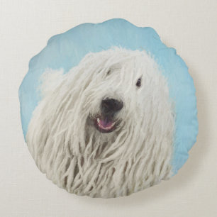 Komondor-Malerei - Niedliche Original-Hunde-Kunst Rundes Kissen