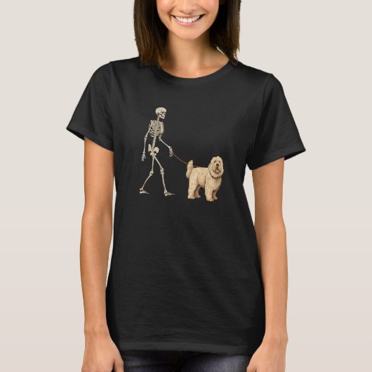 Komondor Skeleton Dog Walking Halloween Dog T-Shirt (Vorderseite)