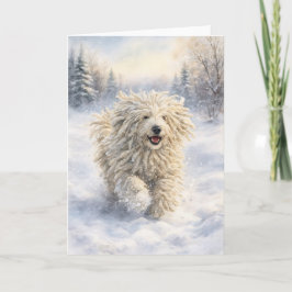 Komondor Snow Joy – Watercolor Holiday Card Feiertagskarte