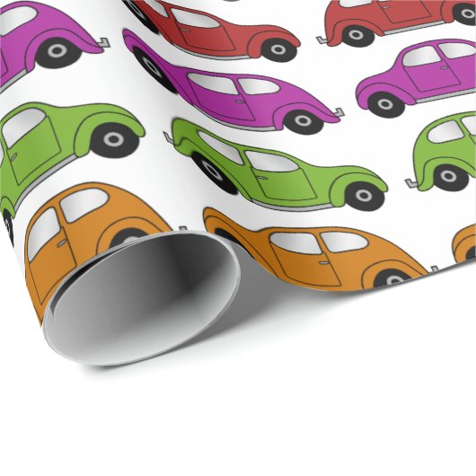 Kompakte Autos im Retro-Stil in Farbreihen Geschenkpapier (Rolleneckpunkt)