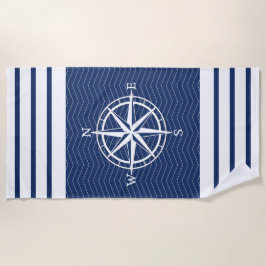 Kompass auf Blau mit weißen Streifen Strandtuch