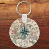Kompass auf einer alten Karte Schlüsselanhänger (Vorderseite)