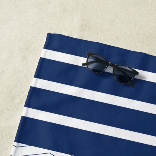 Kompass auf Weiß mit blauen Streifen Strandtuch (Beispiel)