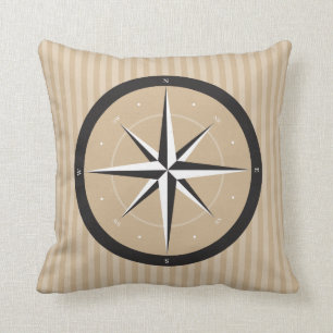 Kompass Beige schwarze Muster Kissen
