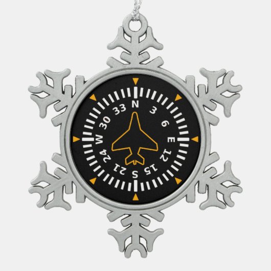 Kompass-Fluggerät Schneeflocken Zinn-Ornament (Vorderseite)