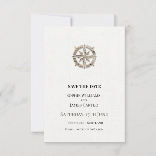 Kompass-Hochzeit Save The Date (Vorderseite)