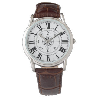Kompass, nautisches Thema Brown Leather Watch Armbanduhr