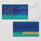 Kompass-Pfeil-erklärende Goldblaues Grün-Streifen Visitenkarte (Vorne/Hinten)