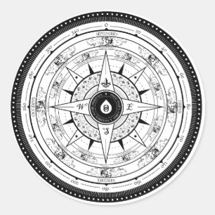 Kompass-Rose - Aufkleber (weiß)